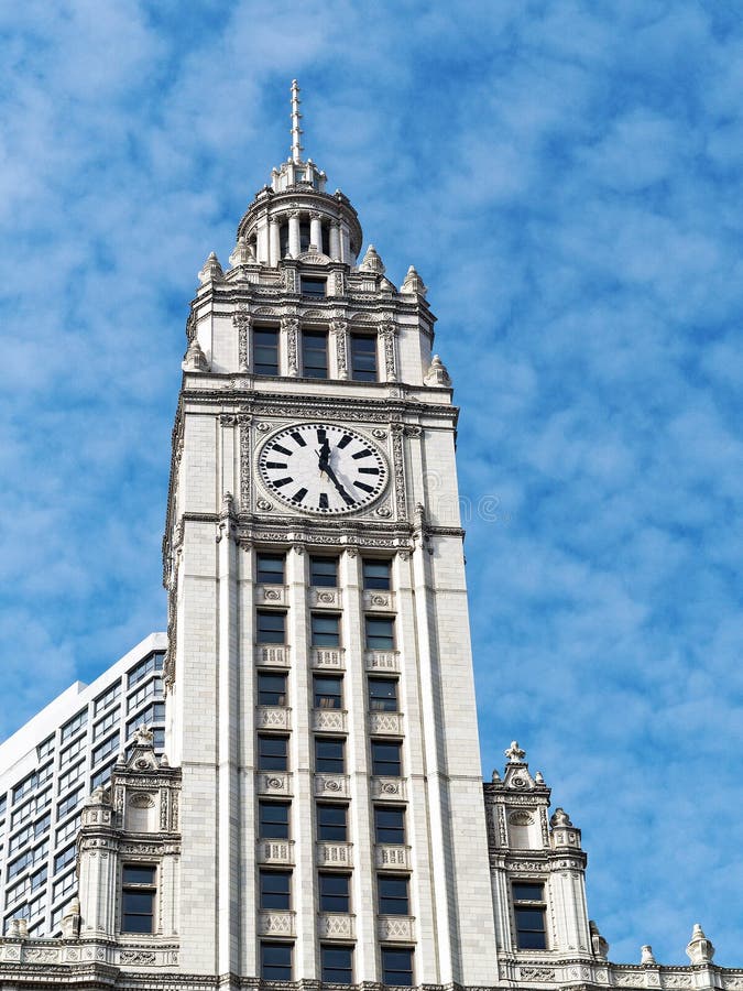 Architecture de Chicago, tour d'horloge de bâtiment de Wrigley photographie stock