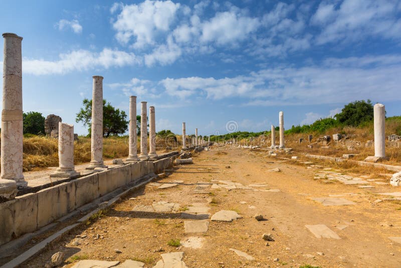 Architecture des ruines du grec ancien dans le c?t?, Turquie images stock Architecture des ruines du grec ancien dans le c?t?, Turquie images stock