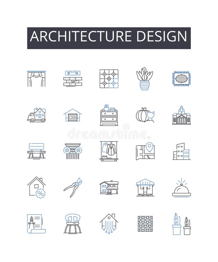 Architecture design outline icons collection. Building design, Structural engineering, Urban planning, Landscape