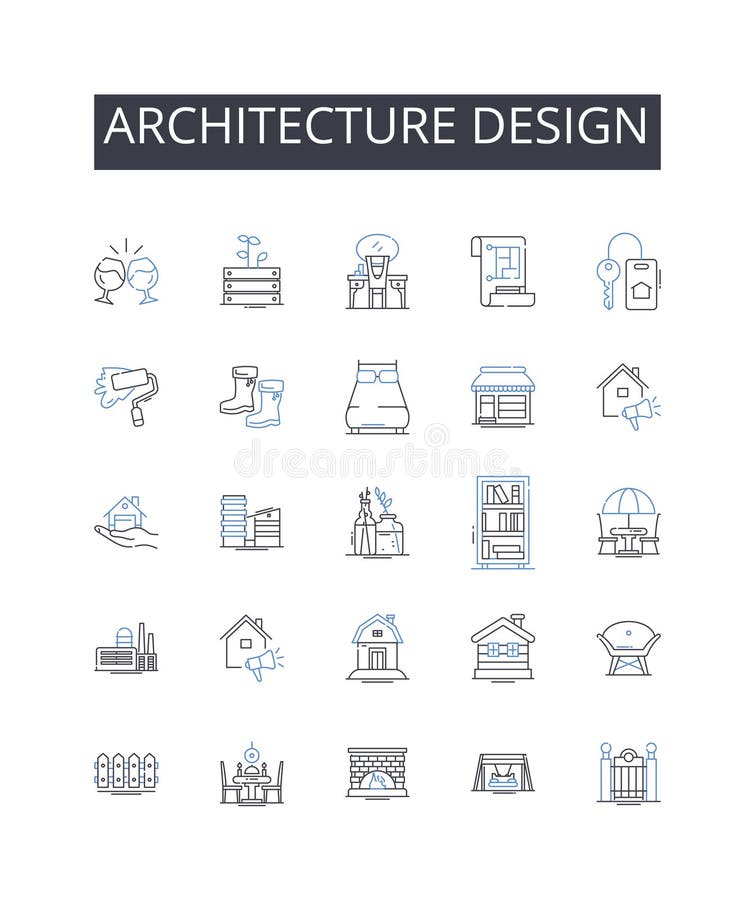Architecture design line icons collection. Building design, Structural engineering, Urban planning, Landscape royalty free illustration