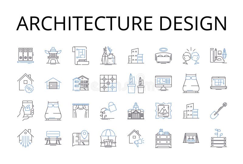 Architecture design line icons collection. Building design, Structural engineering, Urban planning, Landscape vector illustration