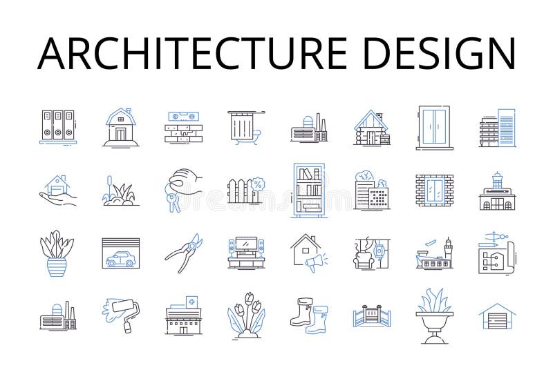 Architecture design line icons collection. Building design, Structural engineering, Urban planning, Landscape stock illustration