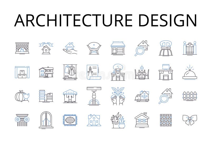 Architecture design line icons collection. Building design, Structural engineering, Urban planning, Landscape stock illustration