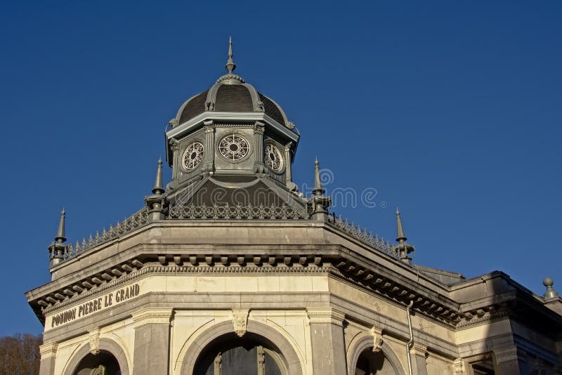 Architecture detail of of the building of the Peter the Great source in Spa stock images