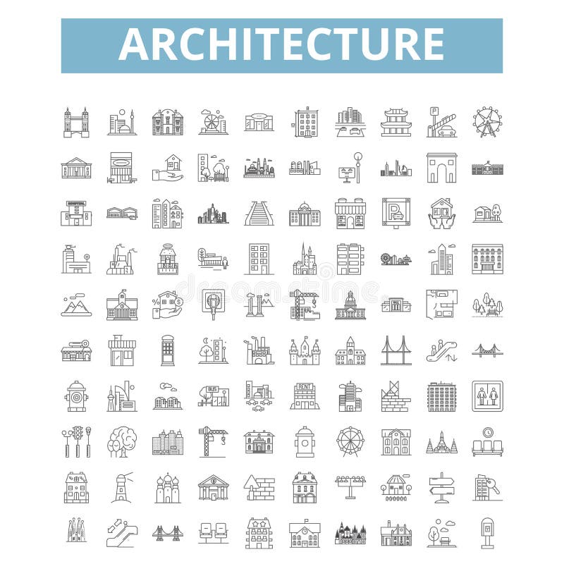 Architecture icons, line symbols, web signs, vector set, isolated illustration vector illustration