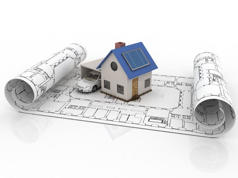 Architecture model house with garage royalty free illustration