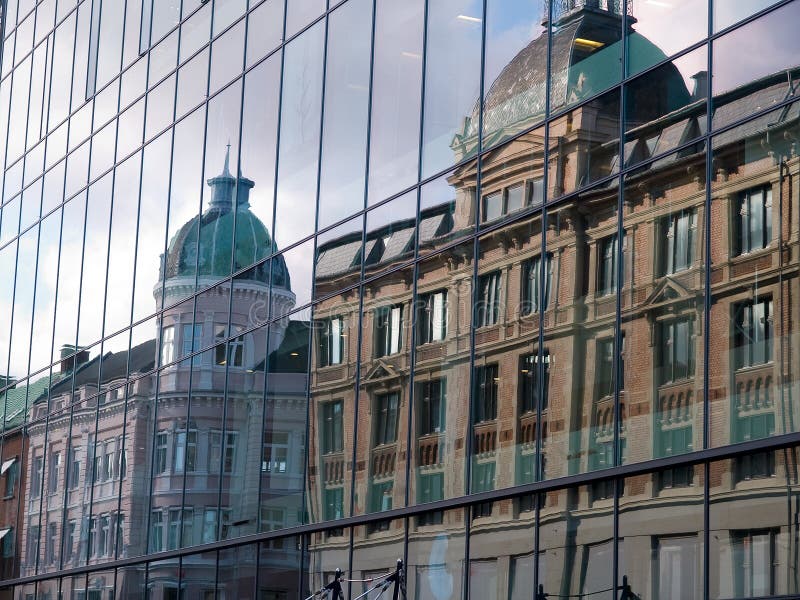 Architecture Old house reflection in New building