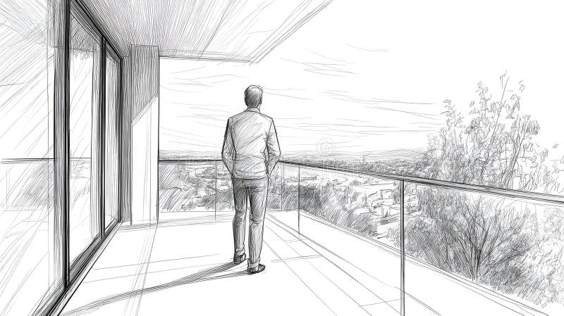 Architecture sketch style rotating balcony view royalty free illustration