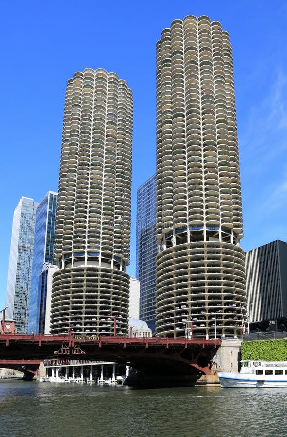 Marina City has circular architecture along the Chicago River has these apartments looking like a corn cob. Marina City has circular architecture along the Chicago River has these apartments looking like a corn cob