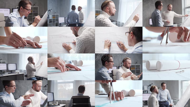 Architekt i jego koleżanka pracują na strychu korzystając z tablicy rysunkowej i komputerów. nowoczesne miejsce pracy młodego inży zbiory wideo