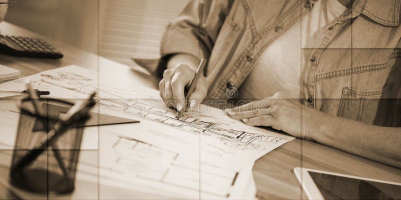 Architekt pracujący nad schematem geometrycznym fotografia stock