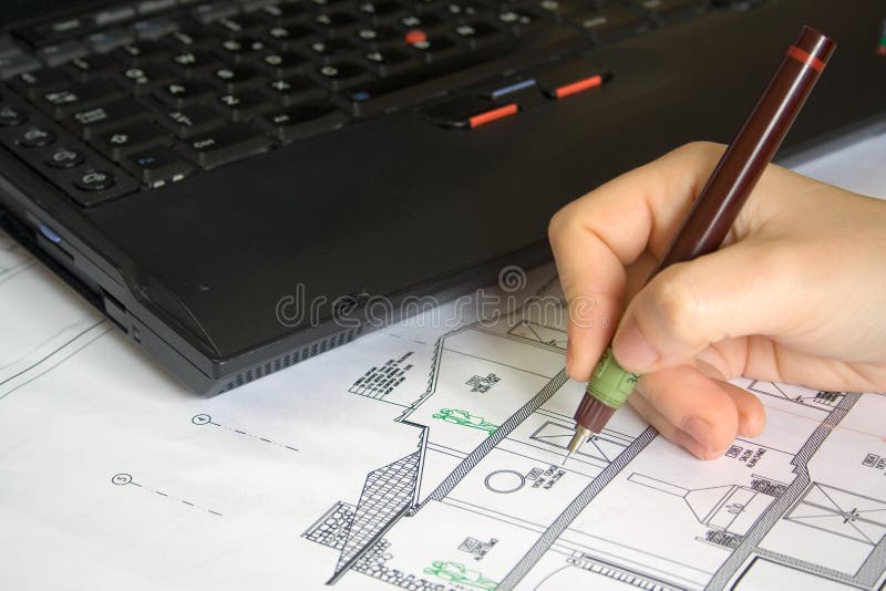 Architekten-Zeichnung stockbilder