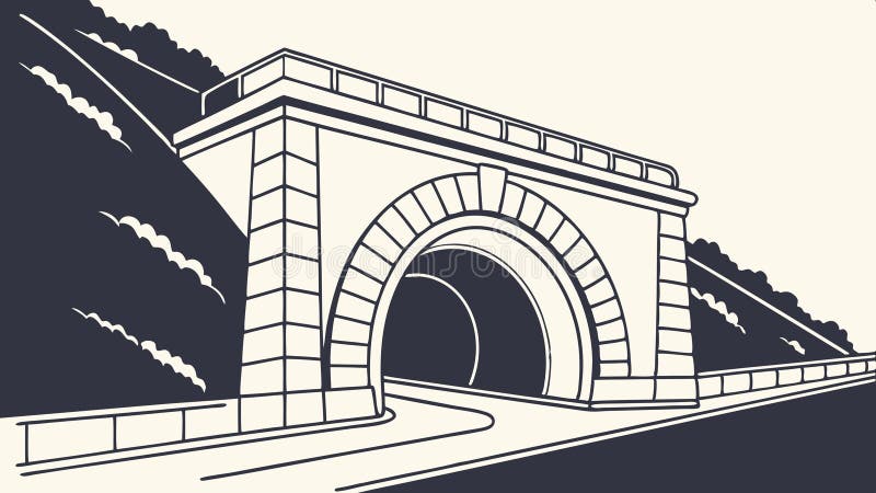 Architektoniczna ilustracja wejścia tunelowego przez projektowanie wektora krajobrazu górskiego Generative AI royalty ilustracja
