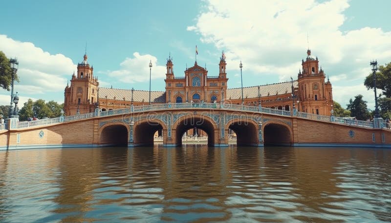 Architektoniczny blask placu hiszpanii z brydżowym odbiciem wody spokoju royalty ilustracja