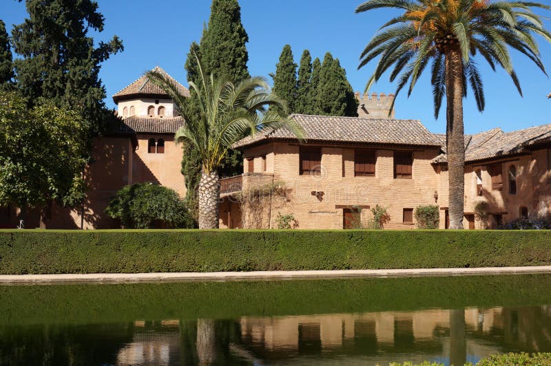 Architektura Alhambra, Woda i Drzewa w Granadzie, Hiszpania Architektura Alhambra, Woda i Drzewa w Granadzie, Hiszpania