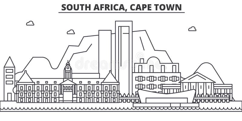 Architekturlinie Skylineillustration Südafrikas, Cape Town Lineares Vektorstadtbild mit berühmten Marksteinen, Stadt vektor abbildung Architekturlinie Skylineillustration Südafrikas, Cape Town Lineares Vektorstadtbild mit berühmten Marksteinen, Stadt vektor abbildung