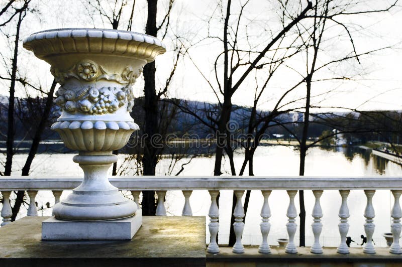 Architectural vase in the old park. Spring time. Architectural vase in the old park. Spring time