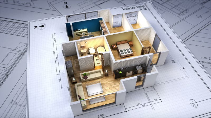 Architekturzeichnung geänderter Innenraum des Hauses 3D