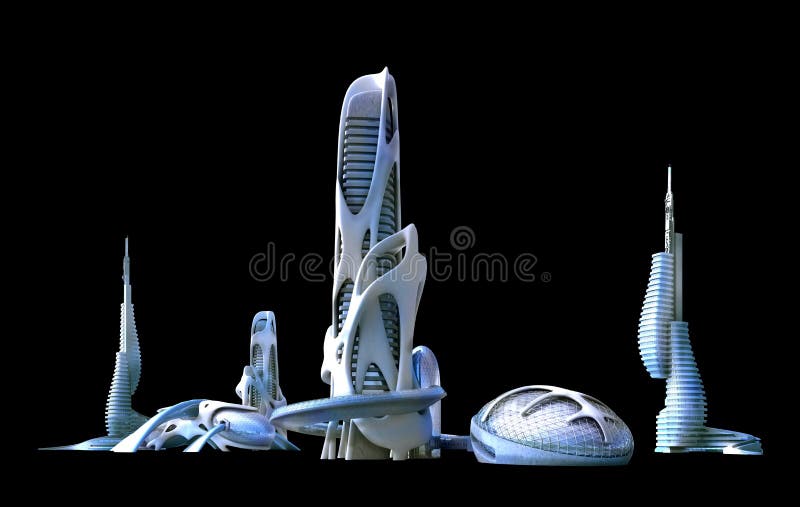 Architettura futuristica della città per la fantasia ed il ill della fantascienza royalty illustrazione gratis