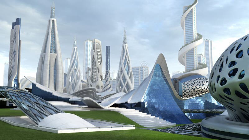 Architettura futuristica skyline illustrazione vettoriale