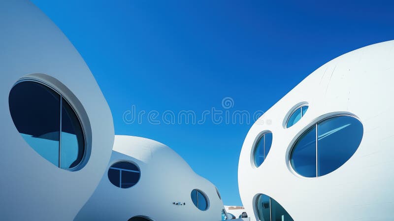 Architettura moderna con forme organiche e finestre rotonde fotografia stock libera da diritti