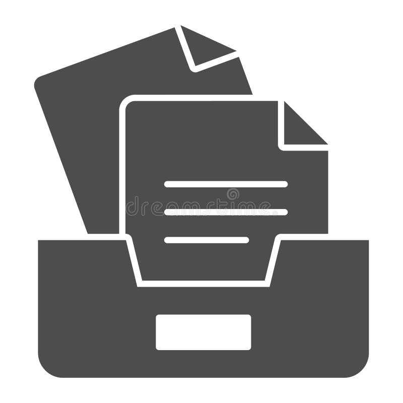 Archive Box with Papers Line and Glyph Icon. Drawers with Documents Vector Illustration Isolated