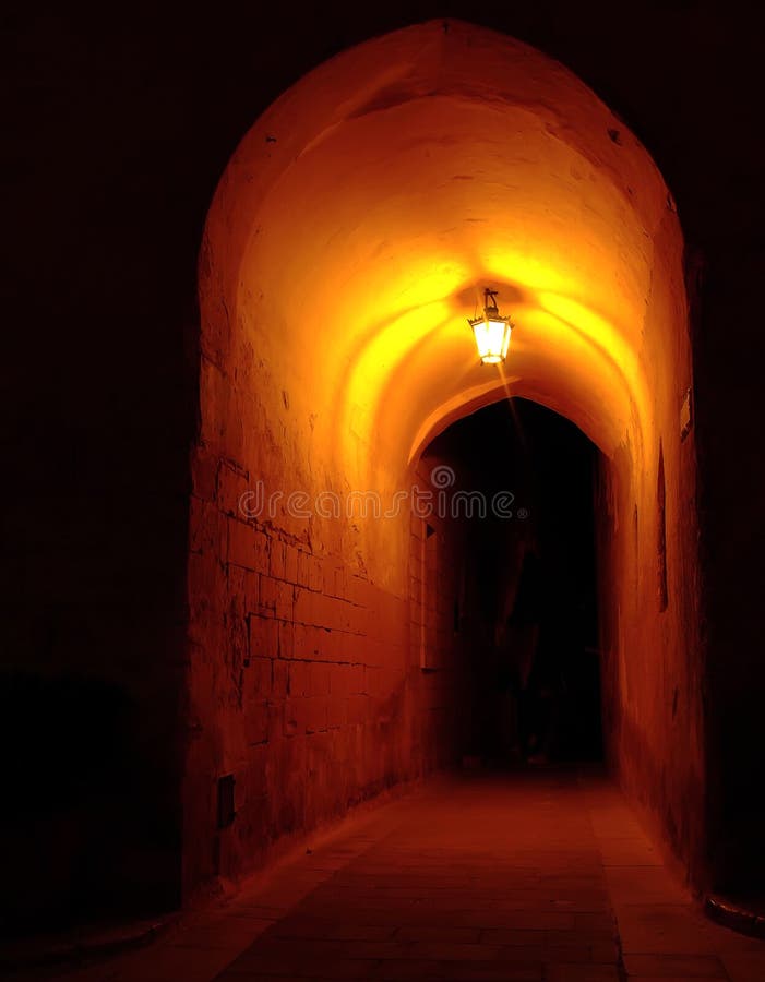 Medieval archway by night, in the old city of Mdina in Malta. Medieval archway by night, in the old city of Mdina in Malta