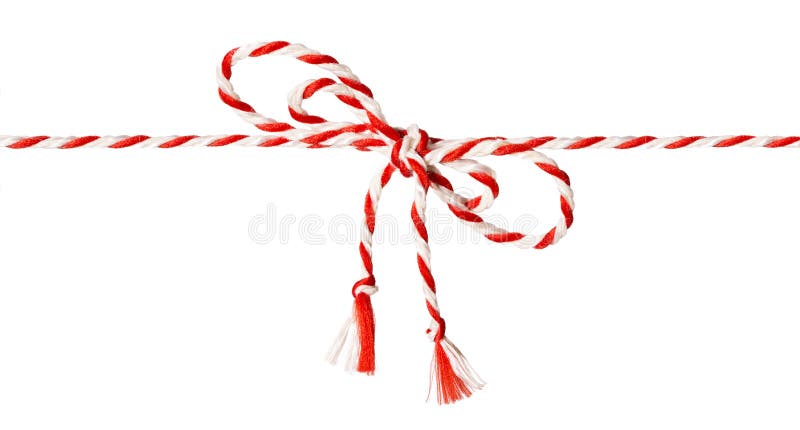 Arco bianco della corda rossa, bianco del nastro della cordicella fotografia stock Arco bianco della corda rossa, bianco del nastro della cordicella fotografia stock