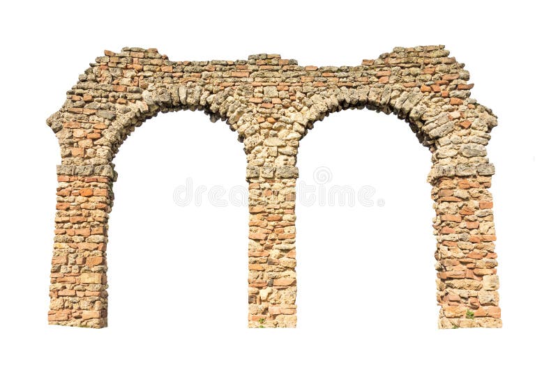 Stone arch (remains of an aqueduct), isolated on white background. Stone arch (remains of an aqueduct), isolated on white background