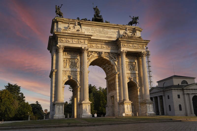 Arco Della Pace in Milan at Sunset Stock Photo - Image of napoleon ...