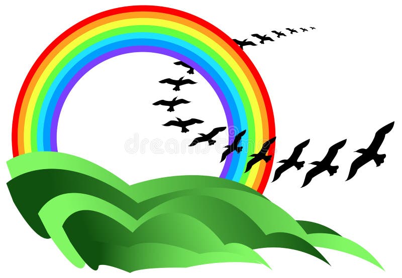 Arco iris y pájaros stock de ilustración Arco iris y pájaros stock de ilustración