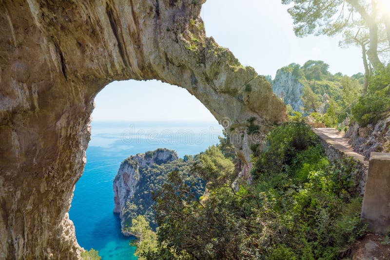 Arco Naturale is Natural Arch on Coast of Capri Island, Italy Stock Image -  Image of bright, blue: 121773815