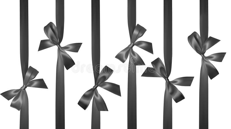 Arco negro realista con las cintas negras verticales aisladas en blanco Elemento para los regalos de la decoración, saludos, días libre illustration Arco negro realista con las cintas negras verticales aisladas en blanco Elemento para los regalos de la decoración, saludos, días libre illustration