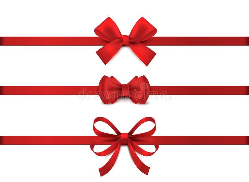 Arco realista vermelho Coleção horizontal de fitas vermelhas decoração de presentes de Natal, nó de fita de presente de cartão, v