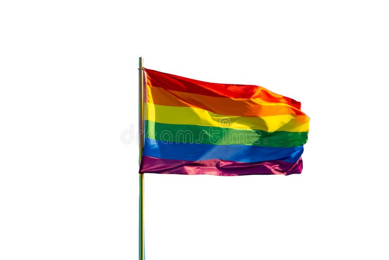 Arco-?ris Pride Flag alegre isolado no fundo branco fotografia de stock Arco-?ris Pride Flag alegre isolado no fundo branco fotografia de stock