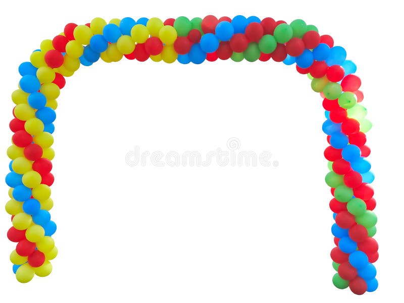Arco variopinto dei palloni blu rossi di verde giallo isolati sopra wh fotografia stock Arco variopinto dei palloni blu rossi di verde giallo isolati sopra wh fotografia stock