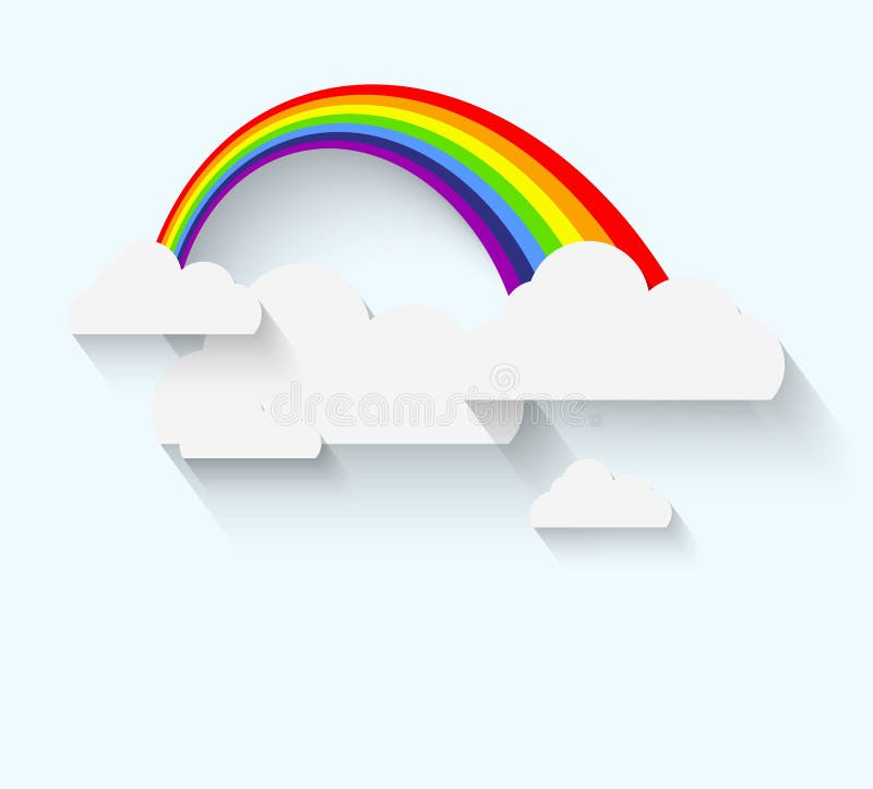 Arco-íris e nuvens no estilo liso com whadow longo ilustração stock Arco-íris e nuvens no estilo liso com whadow longo ilustração stock