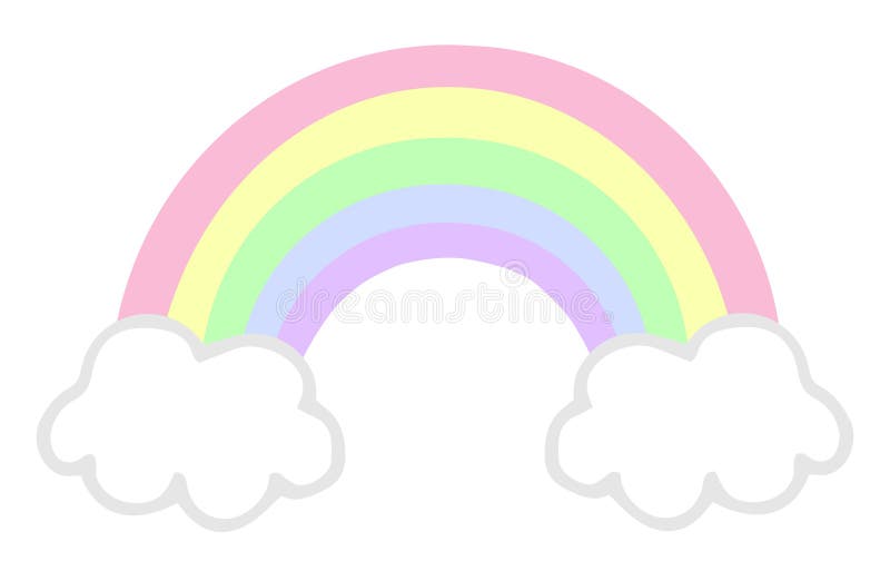 Pastel colorful rainbow with clouds, vector illustration doodle drawing. Pastel colorful rainbow with clouds, vector illustration doodle drawing.