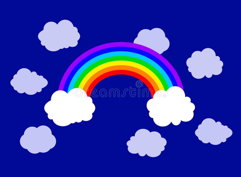 Arcobaleno di vettore ed illustrazione piani delle nuvole, fondo del cielo illustrazione di stock Arcobaleno di vettore ed illustrazione piani delle nuvole, fondo del cielo illustrazione di stock