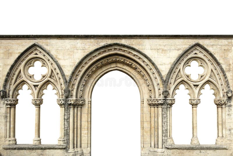 Arcos góticos aislados en fondo blanco. elementos de arquitectura antiguos arcos columnas ventanas y aperturas