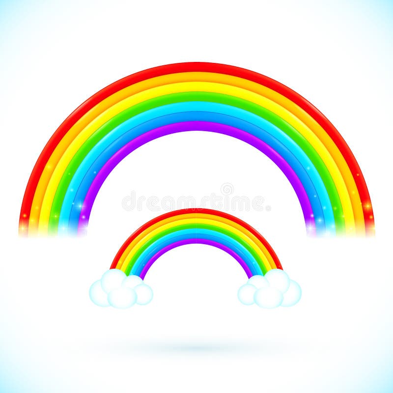Arcos-íris vetoriais isolados e brilhantes com nuvens ilustração royalty free