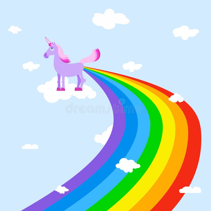 Arcos-íris pooping do unicórnio Animal fantástico no céu Nuvens brancas ilustração stock Arcos-íris pooping do unicórnio Animal fantástico no céu Nuvens brancas ilustração stock