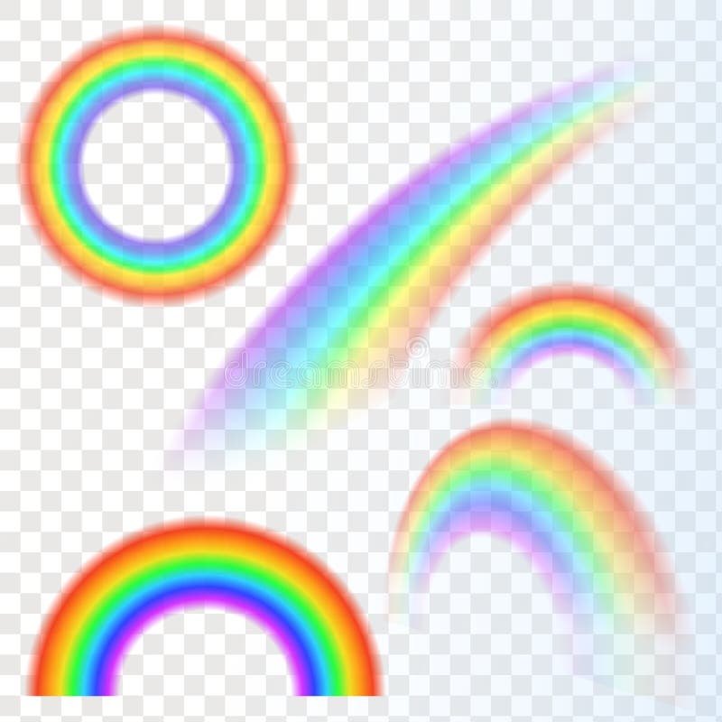 Arcs-en-ciel dans l'ensemble réaliste de forme différente illustration stock Arcs-en-ciel dans l'ensemble réaliste de forme différente illustration stock