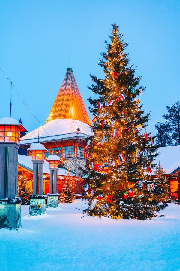 Arctic Circle street lamps Santa Office at Santa Claus Village in Rovaniemi in Lapland in Finland