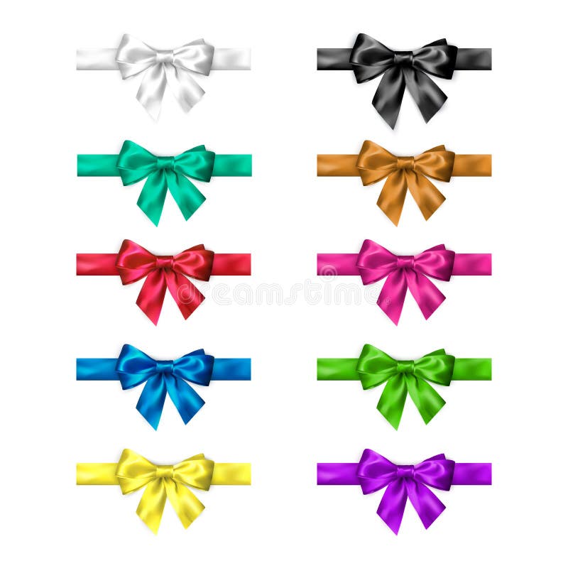 Arcul de mătase colorat cu panglici. colecția decorativă de arcuri elegante. design cu arc diferite culori. vector royalty free illustration