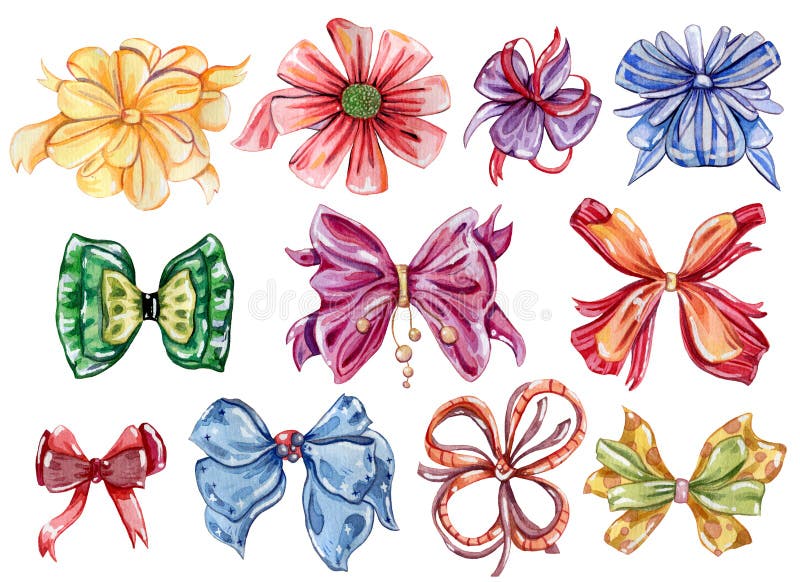 Arcuri de acuarelă setate în culori și stiluri diferite. izolat pe fond alb. vector illustration