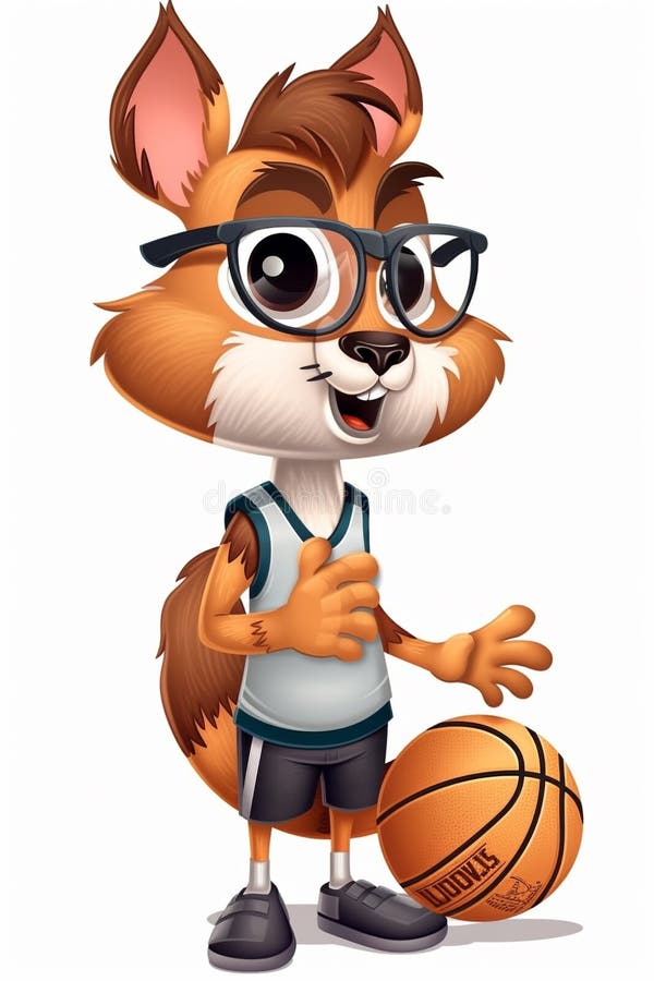 Ardilla de dibujos animados lindo con uniforme de baloncesto aislado de fondo blanco. generado por ai.