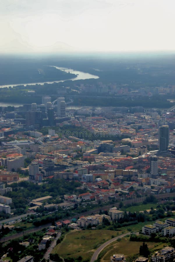 Area of Bratislava in Slovakia seen from a small plane 11.9.2020