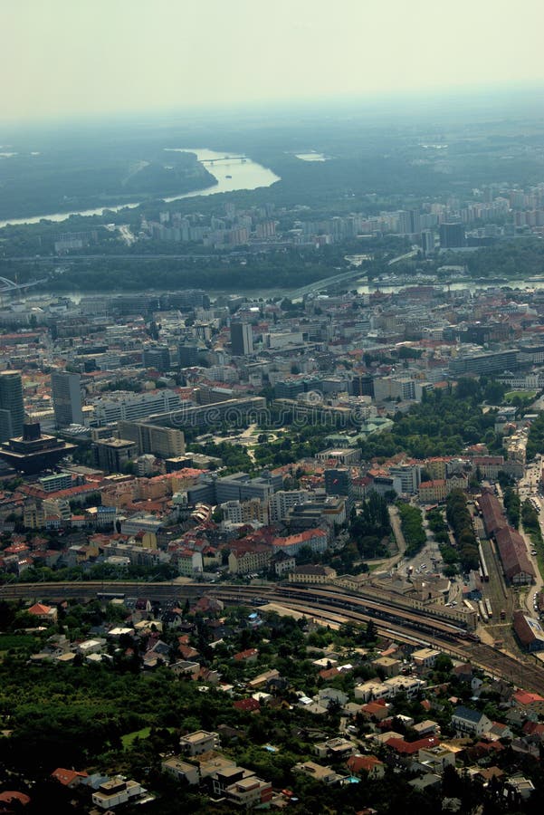 Area of Bratislava in Slovakia seen from a small plane 11.9.2020