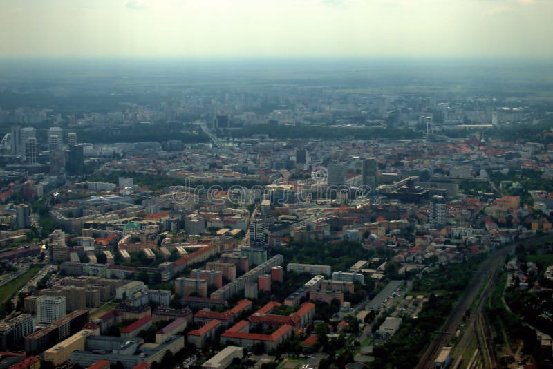 Area of Bratislava in Slovakia seen from a small plane 11.9.2020